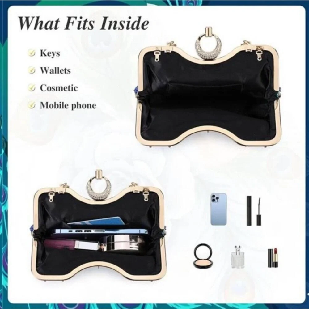 Beaded Bag Sequin Peacock Evening Clutch Purse for Women Formal Evening Blue